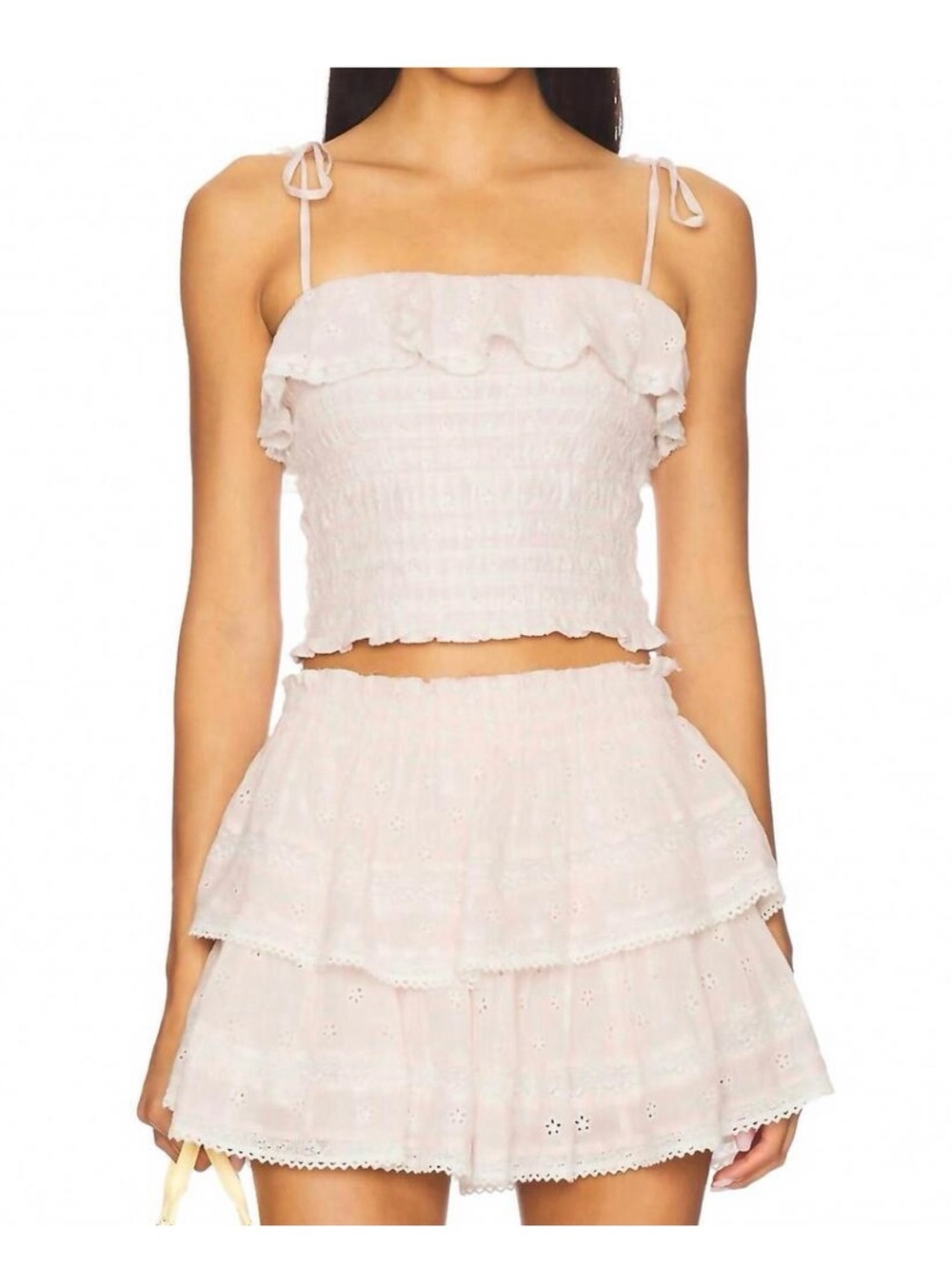 LOVESHACKFANCY renada gingham eyelet top in angel pink